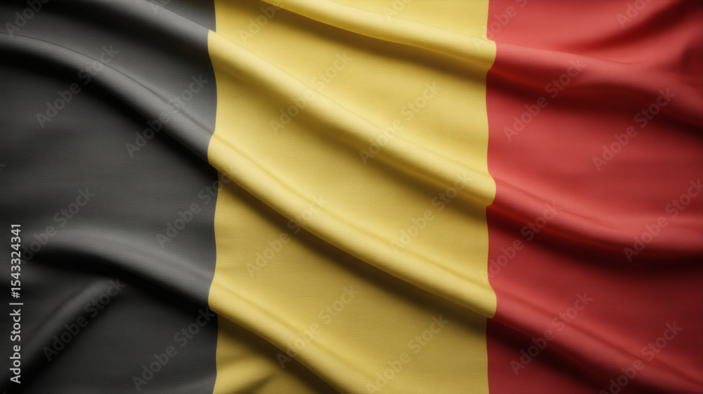 Obraz premium A photographic background showcasing the elegant folds and rich colors of the Belgian flag, with its flowing black, yellow, and red fabric