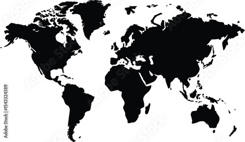 Global Map A Simple Black and White World Map Illustration for Educational and Informational Purposes