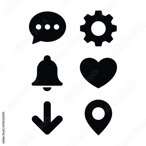 Set of six different interface icons isolated on white background