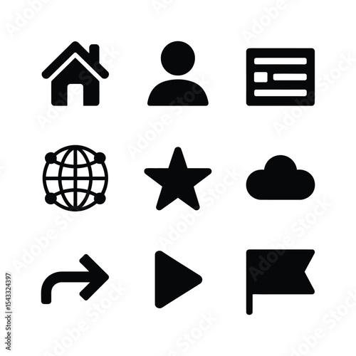 Set of nine different interface icons isolated on white background