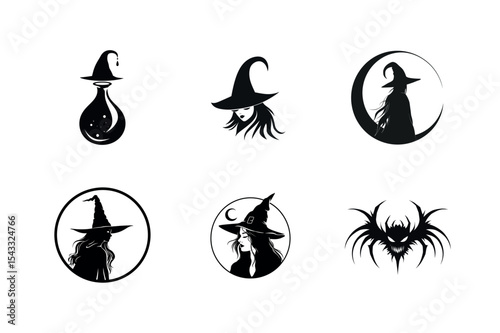 Witchcraft halloween silhouette icons set