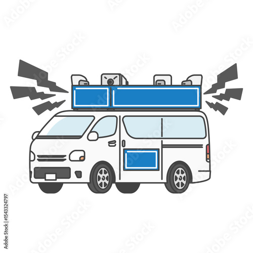 イラスト素材:選挙カー(街宣車)、大音量の拡声器、立候補者・政党の活動（加工・文字入れOK）青