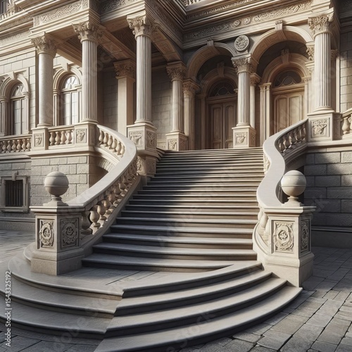 Stone Steps with Solid Balustrade Entrance steps made of stone w