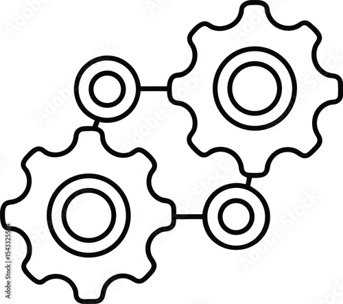 Interlocking Gears Outline Vector Design.