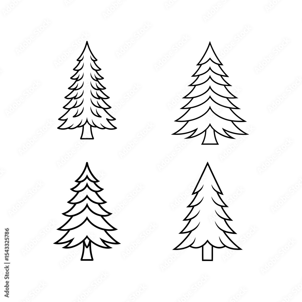 Obraz premium Pine tree shape line art illustration.