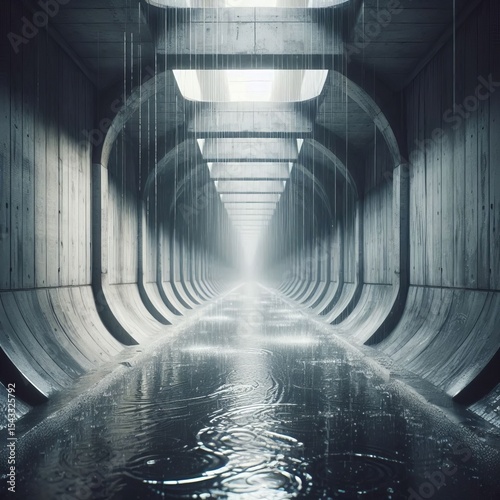 The sound of rain resonating within an empty concrete underpass