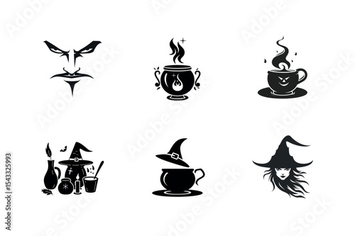 Witchcraft potion symbols silhouette set