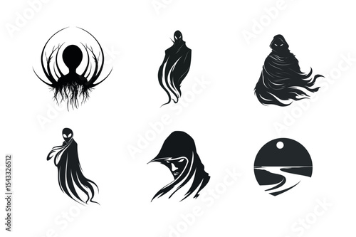 Six mysterious figure silhouettes set