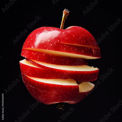 Sliced Red Apple on Black Background