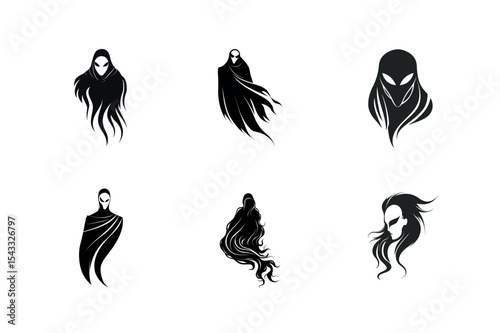 Six mysterious figure silhouettes