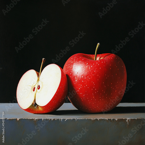 Red Apple Still Life A Halved and Whole Apple