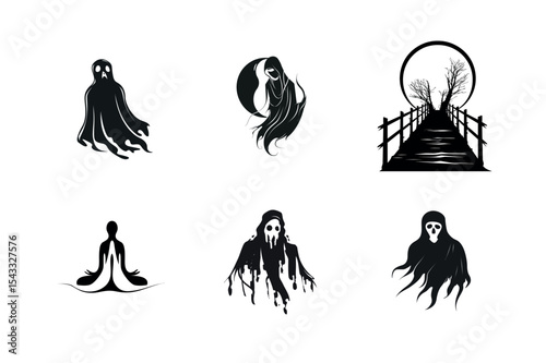 Spooky halloween ghost silhouettes collection