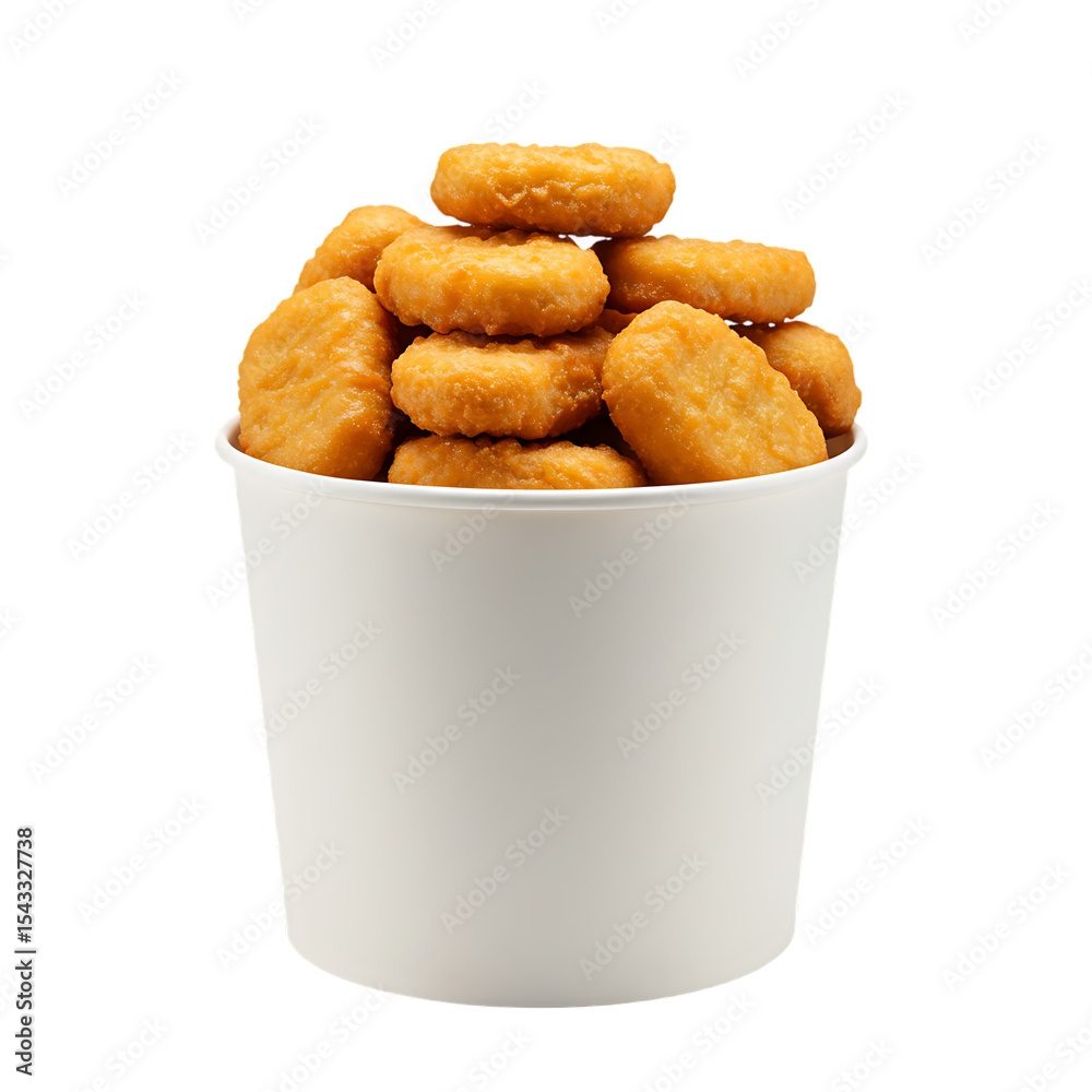 Fototapeta premium Bucket of Crispy Chicken Nuggets on White Background