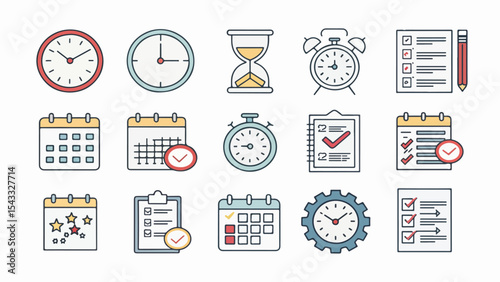 Time Management and Scheduling Icons Set
