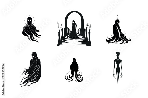 Six spooky ghost silhouettes collection
