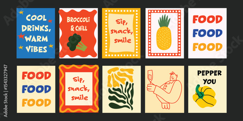 Colorful summer bistro banners with trendy short phrases about fresh fruits, vegetables, flowers, and seasonal vibes. Perfect for cafes, restaurants, farmers’ markets, or healthy food promotions.

