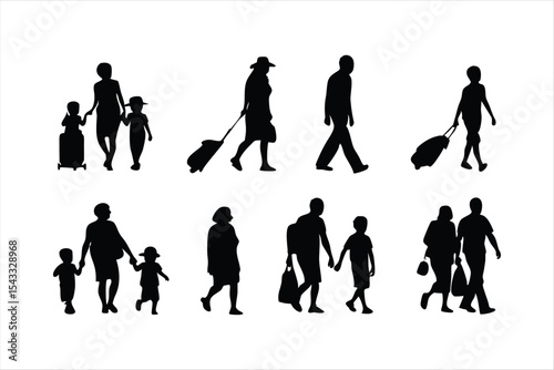 Family Travel and Leisure Silhouettes - Diverse Families Vector Set