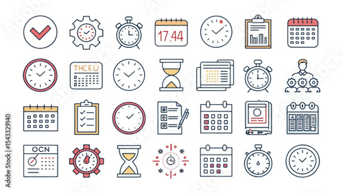 Time Management and Scheduling Icons Set
