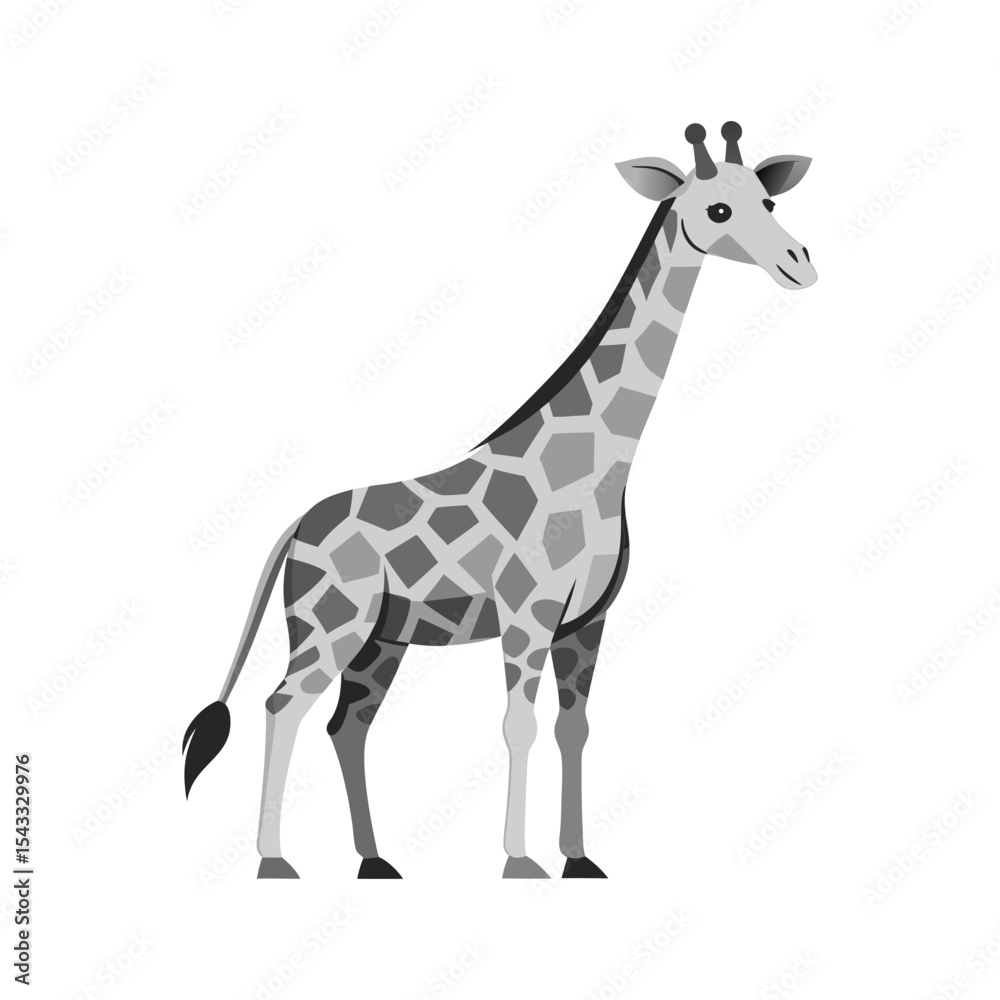 Obraz premium Stylized Grayscale Illustration of a Standing Giraffe with Unique Pattern - African Wildlife Animal