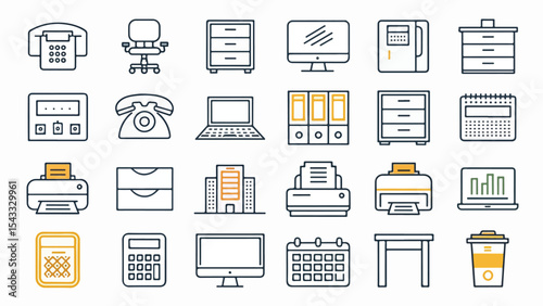 Office Equipment and Stationery Icon Set