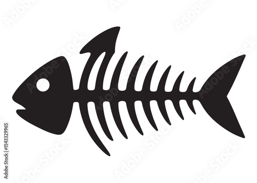 fish bone logo silhouette vector illustration, fish skeleton logo icon silhouette, fishbone silhouette swimming vector illustration, skeleton of fish vector silhouette logo design on white background