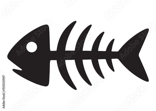 fish bone logo silhouette vector illustration, fish skeleton logo icon silhouette, fishbone silhouette swimming vector illustration, skeleton of fish vector silhouette logo design on white background