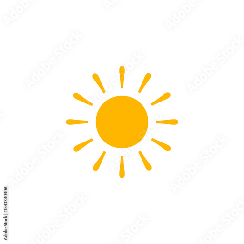 Sun Icon Long Rays Flat Design. Great For Weather UI, Solar Energy, Summer Concepts, And Bright Interface Elements. Clean Modern Shape. Vector Illustration.