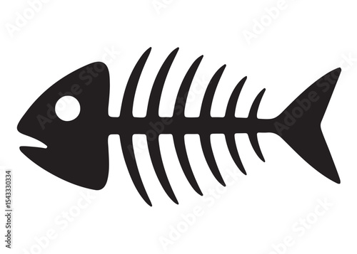 fish bone logo silhouette vector illustration, fish skeleton logo icon silhouette, fishbone silhouette swimming vector illustration, skeleton of fish vector silhouette logo design on white background