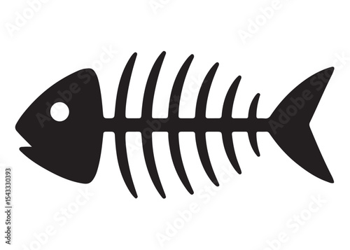 fish bone logo silhouette vector illustration, fish skeleton logo icon silhouette, fishbone silhouette swimming vector illustration, skeleton of fish vector silhouette logo design on white background