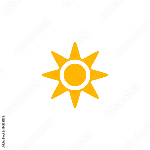 Sharp Sun Icon With Circle Core. Perfect For Hot Weather Signs, Summer Solstice, Morning Apps, And Heatwave UI Design. Bold And Scorching Style. Vector Illustration.