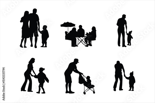 Family Travel and Leisure Silhouettes - Diverse Families Vector Set