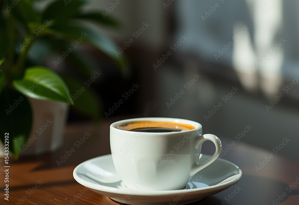 Obraz premium cup of coffee on wooden table
