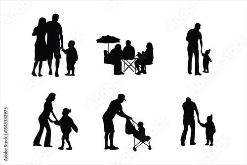 Family Travel and Leisure Silhouettes - Diverse Families Vector Set