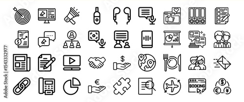 Black and White Line Icon Collection Business Marketing Communication