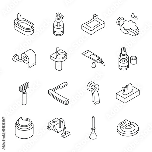 Here is a trendy collection showing hygiene supplies isometric icons