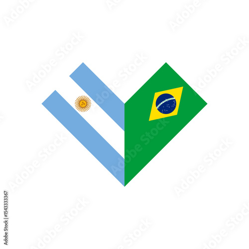 friendship concept. heart shape icon of argentina and brazil flags. vector illustration isolated on white background