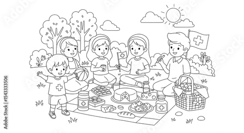 Wallpaper Mural Coloring page of swiss national day picnic with family and friends for kids activity book on transparent background Torontodigital.ca