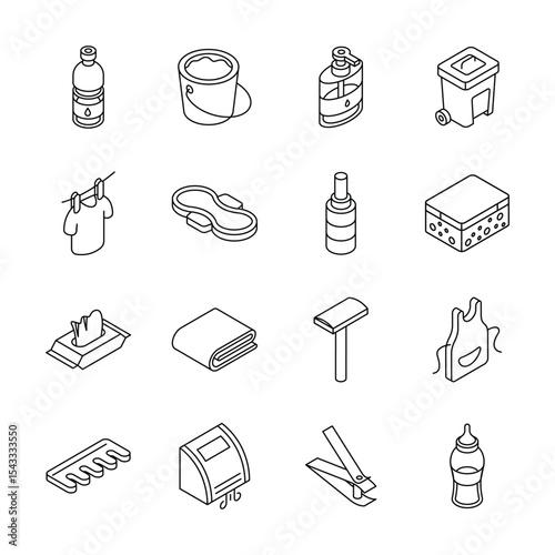 Get this trendy collection showing hygiene products isometric style icons