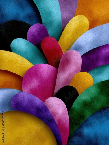 Colorful Felt Paper Craft with Abstract Overlapping Shapes and Vibrant Palette