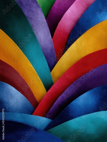 Close-up of colorful felt sheets arranged in layered fan pattern with vibrant hues