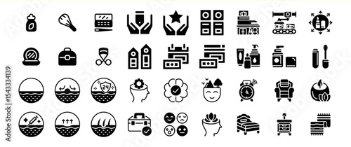 Black Glyph Icon Set Bundle 23 Skincare Beauty Wellness