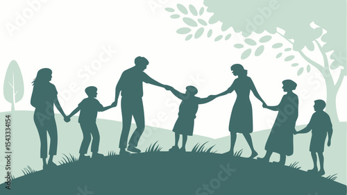 Group of diverse people in silhouette, community concept.

