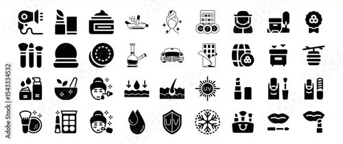 Black Glyph Icon Set Beauty Cosmetics Skincare Haircare