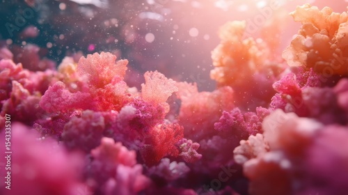 Fototapeta Naklejka Na Ścianę i Meble -  An underwater scene showcasing a vibrant coral reef filled with dazzling pink and purple corals, symbolizing marine beauty, diversity, and the importance of ocean preservation.