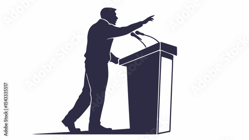 Silhouette of man giving presentation, isolated on white.

