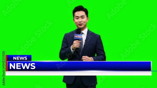 Male TV Reporter with Microphone – Green Screen Journalism Clip