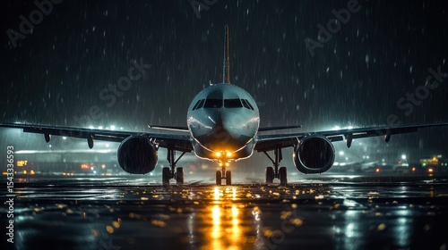 Wallpaper Mural Jetliner on wet tarmac at night, rain Torontodigital.ca