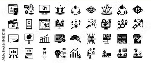 Black Glyph Icons Bundle Marketing Content Creation Strategy
