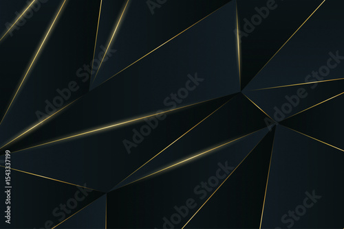 Dark abstract background filled with polygonal shapes and luxury-inspired golden details