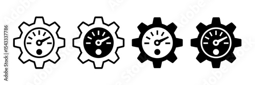Gear and Speedometer Icon Set. Outline and Solid Style Variations